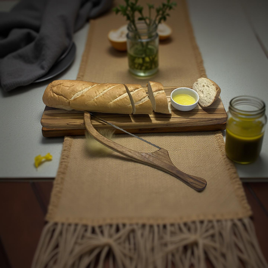 Teak Wood Bread Board with Knife